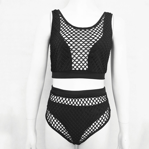 Costum de baie de damă foarte actual în 2 părți cu efecte transparente - alb-negru