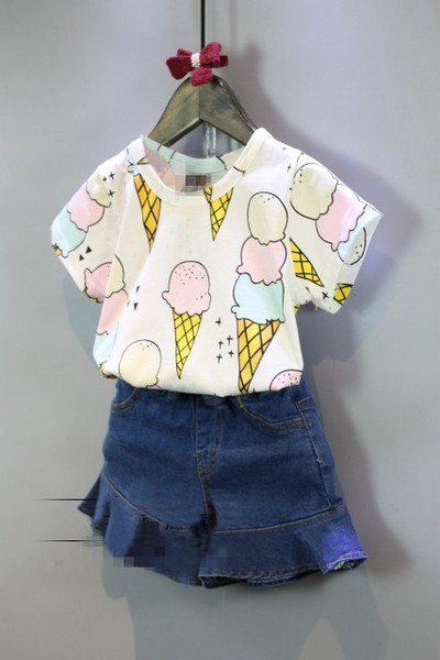 Ежедневна тениска  за момичета с апликация на сладолед 