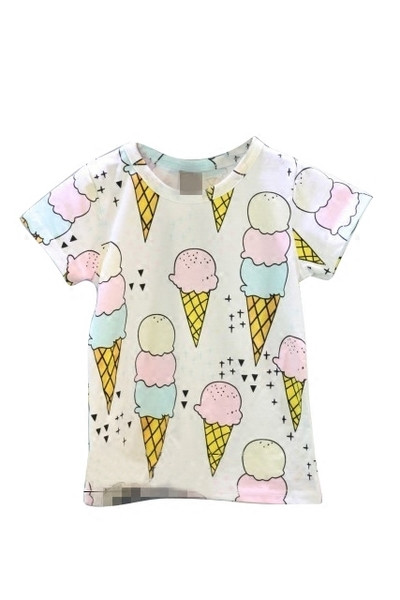 Ежедневна тениска  за момичета с апликация на сладолед 