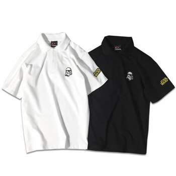 Αθλητικό κομψό ανδρικό μπλουζάκι με κολάρο και κουμπιά σε λευκό και μαύρο χρώμα