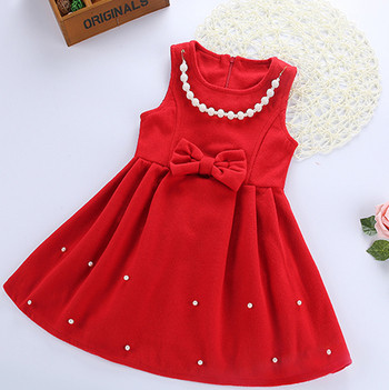 Παιδικό φόρεμα με κορδέλα για κορίτσια σε κόκκινο και σκούρο μπλε χρώμα