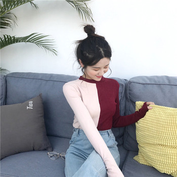 Ενδιαφέρουσα γυναικείο πουλόβερ με κολάρο σε σχήμα O σε δύο χρώματα