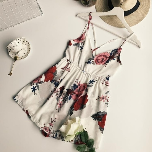 Модерен дамски гащеризон с флорален мотив в три цвята