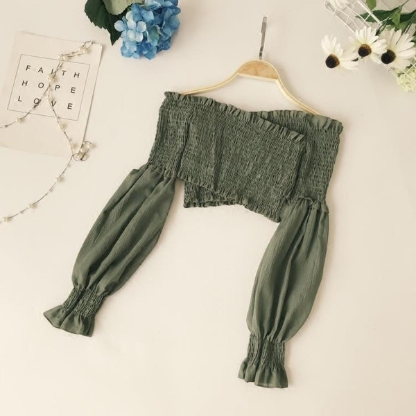 Cămașă scurtă de damă casual cu efect adunat și mâneci largi în diferite culori