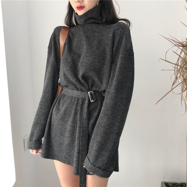 Семпла дамска рокля в свободен стил с колан и поло яка