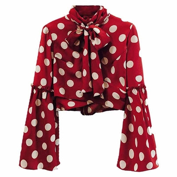 Елегантна скъсена дамска риза с разкроени ръкави и на точки