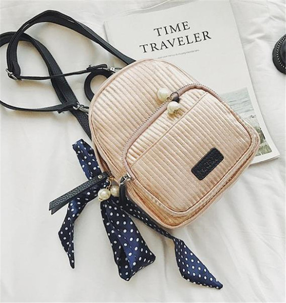 Ежедневна дамска ръчна раница с декоративни перли и панделка в три цвята