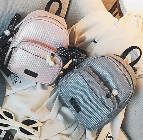 Ежедневна дамска ръчна раница с декоративни перли и панделка в три цвята