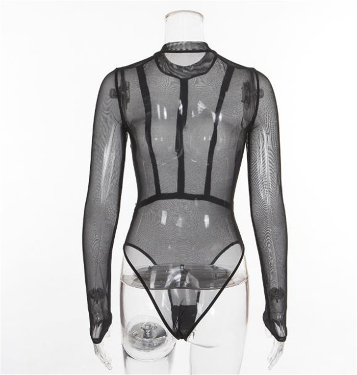 Дамско дантелено боди с перли в черен цвят