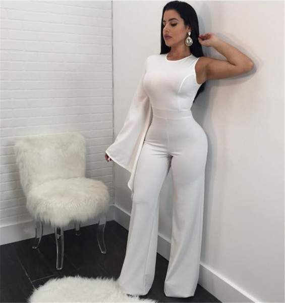 Елегантен дамски дълъг гащеризон с един ръкав