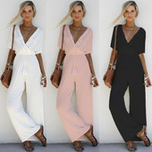Hétköznapi női jumpsuit szabad fazonban V-nyakú, több színben