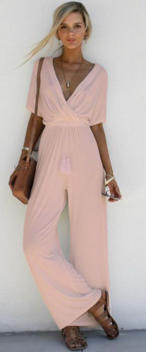 Ежедневен дамски гащеризон в свободен стил с V-Образно деколте в няколко цвята