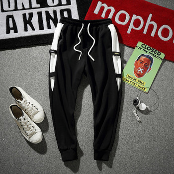 Спортни ежедневни мъжки панталони с цветен кант в сив и черен цвят
