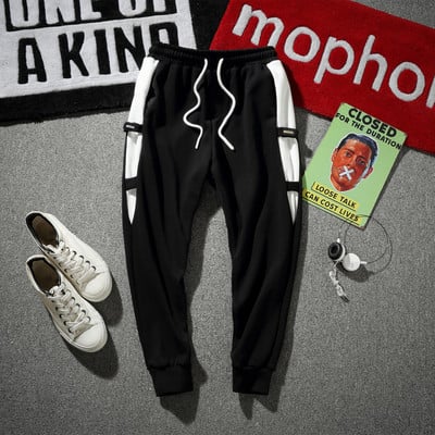 Pantaloni sport casual pentru bărbați, cu margini colorate în gri și negru