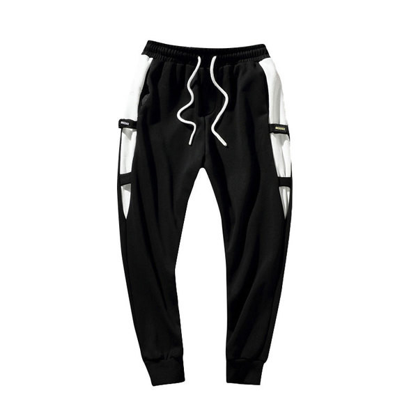 Спортни ежедневни мъжки панталони с цветен кант в сив и черен цвят