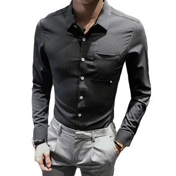 Елегантна мъжка риза за повод с V-образна яка тип слим  в три цвята