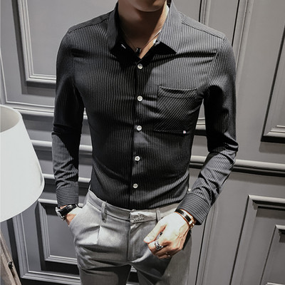 Елегантна мъжка риза за повод с V-образна яка тип слим  в три цвята