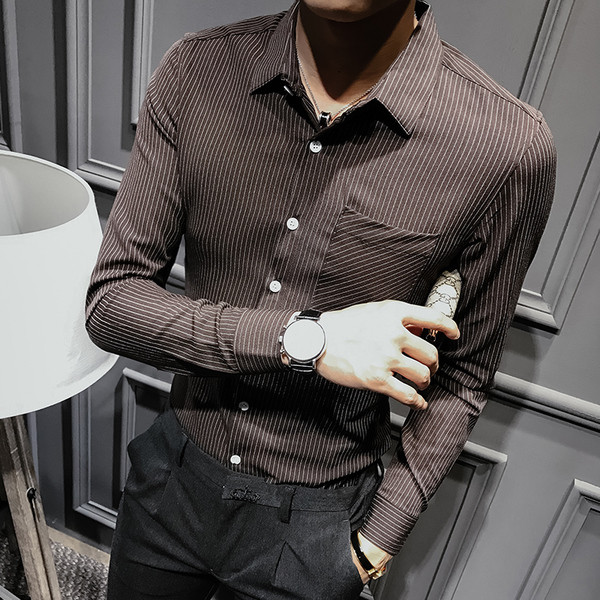 Елегантна мъжка риза за повод с V-образна яка тип слим  в три цвята