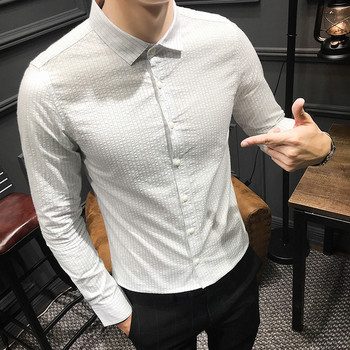 Стилна мъжка риза тип слим на райе в два цвята