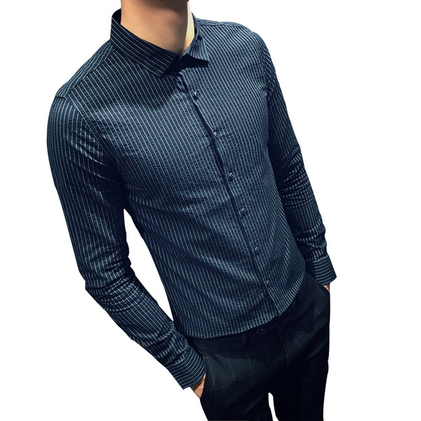 Стилна мъжка риза тип слим на райе в два цвята