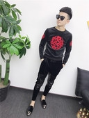 Pulover elegant pentru bărbați, cu broderie și guler în formă de O