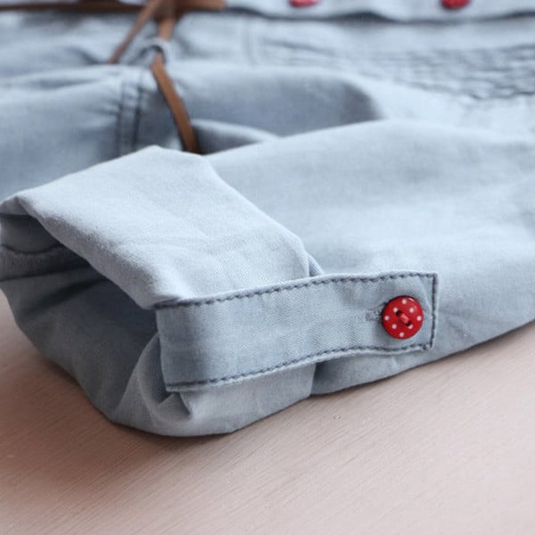 Rochie de blugi pentru copii cu broderie si guler in forma de O