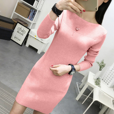 Rochie casual de primavara-toamna cu guler in forma de O in diferite culori
