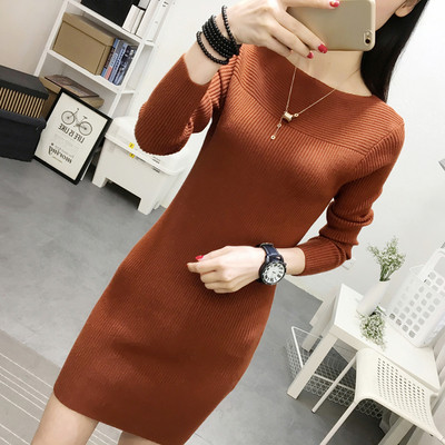 Rochie casual de primavara-toamna cu guler in forma de O in diferite culori