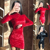 Rochie scurta din catifea in negru si rosu