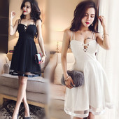 Rochie elegantă de damă cu legături încrucișate în alb și negru