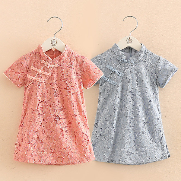 Draguta rochie casual pentru copii pentru fete imbracata cu dantela in doua culori