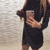 Rochie eleganta de dama in alb-negru cu decoratiuni metalice