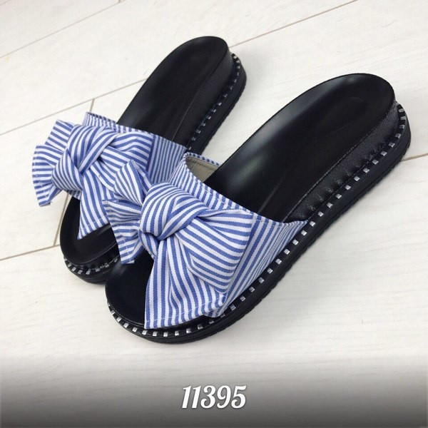 Papuci casual dama din piele ecologica cu panglica in dungi in mai multe culori