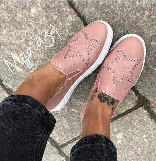 Mocasini de dama cu nituri decorative si aplicatie stea in doua culori