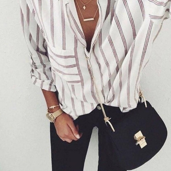 Cămașă elegantă de damă în dungi, cu spatele lejer