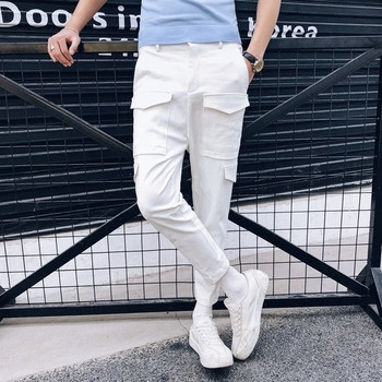 Изчистен мъжки панталон тип потур със странични джобове в бял и черен цвят