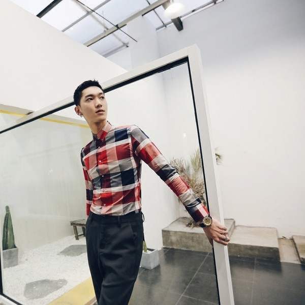 Cămașă bărbătească în carouri stilată în două culori