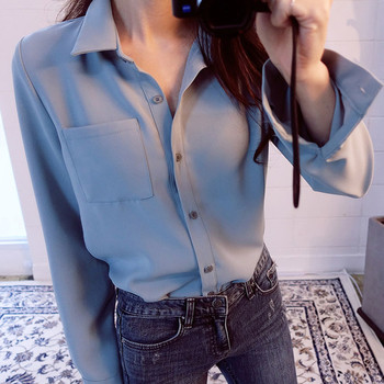 Κομψό γυναικείο πουκάμισο με V-κολάρο σε διάφορα χρώματα