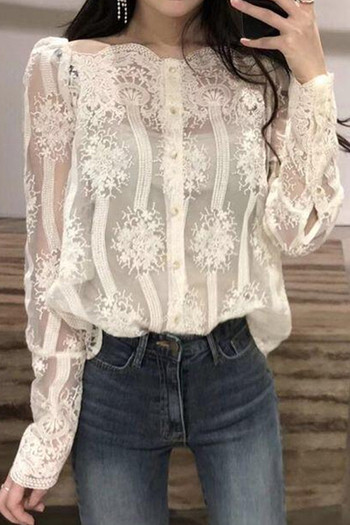 Модерна дамска дантелена блуза в два цвята