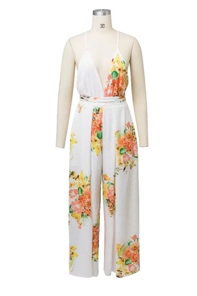 Nyári női hosszú overall virágos motívummal