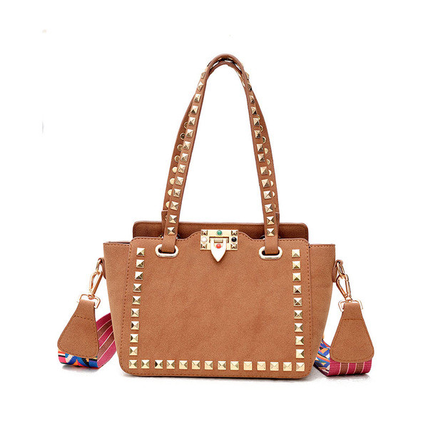 Geanta de dama eleganta cu maner scurt si lung colorat si nituri decorative in trei culori