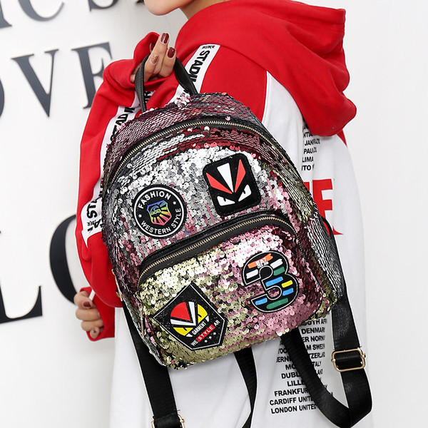 Női hátizsák flitterekkel és nyomatokkal, négy színben