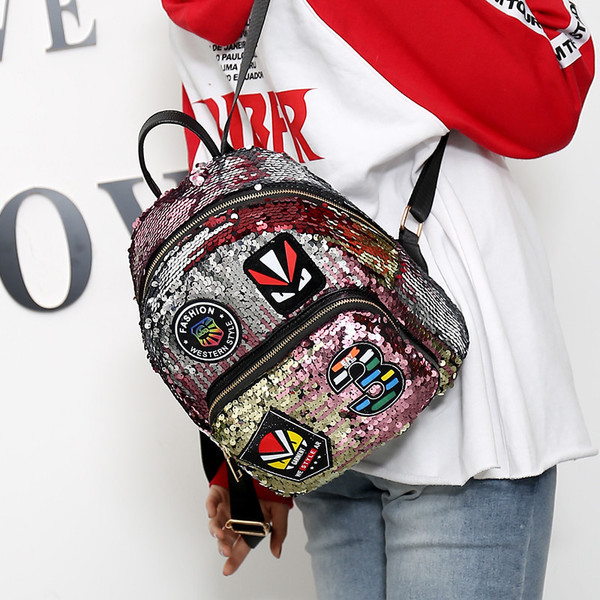 Női hátizsák flitterekkel és nyomatokkal, négy színben
