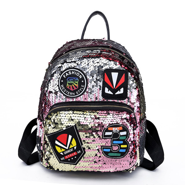 Női hátizsák flitterekkel és nyomatokkal, négy színben