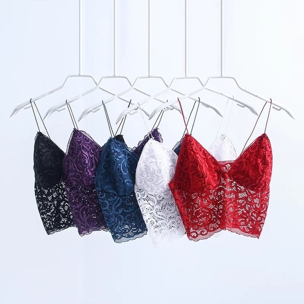 Modern női csipke felső vékony pántokkal, különböző színekben