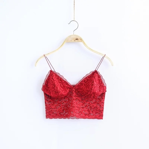 Modern női csipke felső vékony pántokkal, különböző színekben