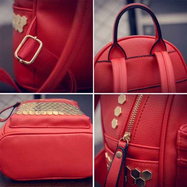 Stílusos mini női hátizsák dekoratív szegecsekkel sok színben, két modell