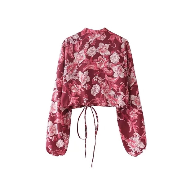 Rövid női ing, széles ujjú virágmintás