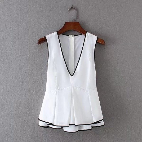 Modern női felső V-nyakkal, fehér és kék színben