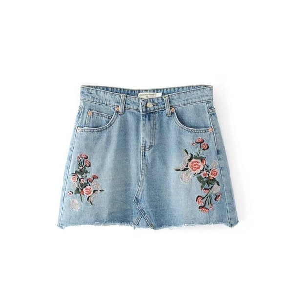 Női farmerszoknya virágos motívumokkal, két színben